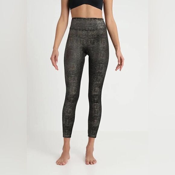 Spanx Velvet RARE Leggings Black Gold Metallic Shine High Rise Stretch 20188R - Picture 7 of 14